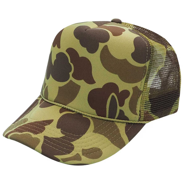 Nissun CSC - Foam Trucker Camo Hat, 5-Panel Camouflage Cap - Green Camo