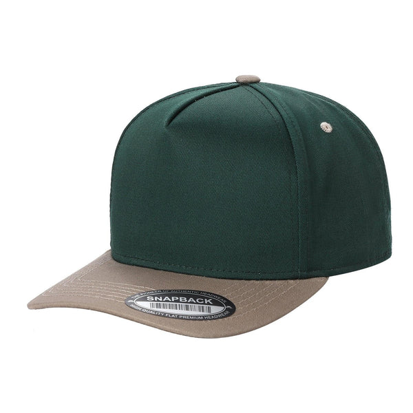 Premium TC-5-Panel 2-Tone Snapback Cap – Structured Fit, Cotton/Poly Blend - D.GREEN/KHI