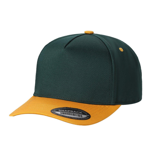 Premium TC-5-Panel 2-Tone Snapback Cap – Structured Fit, Cotton/Poly Blend - D.GREEN/GOLD
