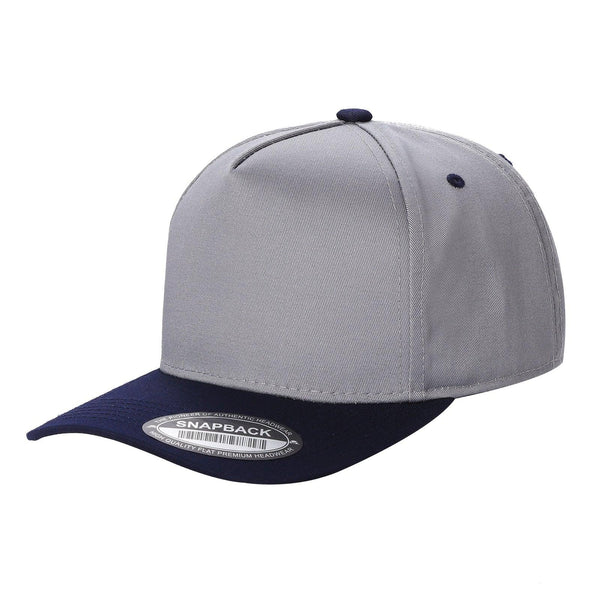 Premium TC-5-Panel 2-Tone Snapback Cap – Structured Fit, Cotton/Poly Blend - L.GREY/NAVY