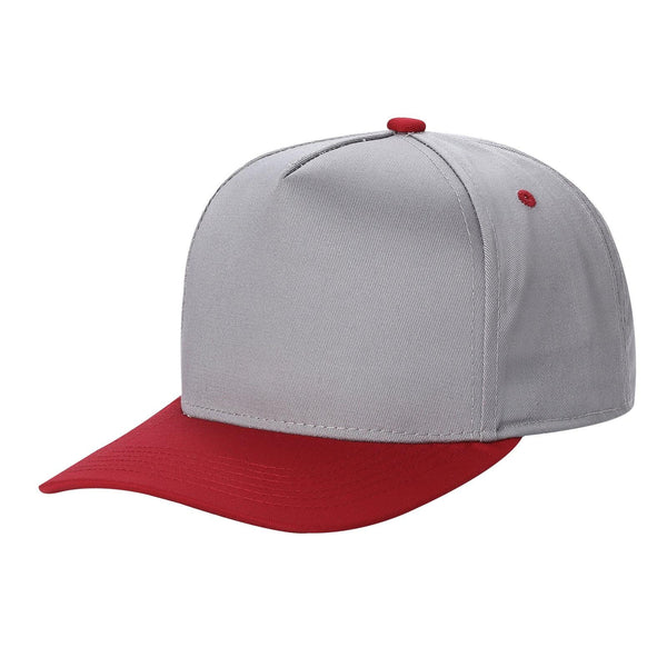 Premium TC-5-Panel 2-Tone Snapback Cap – Structured Fit, Cotton/Poly Blend - L.GREY/RED
