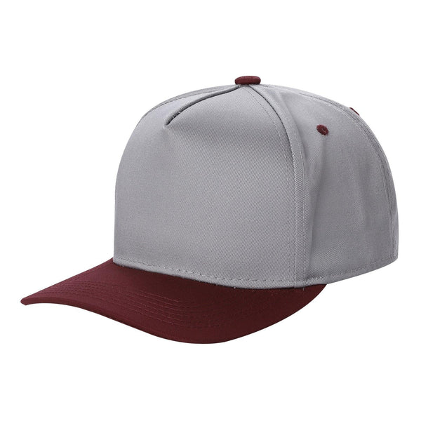 Premium TC-5-Panel 2-Tone Snapback Cap – Structured Fit, Cotton/Poly Blend - L.GREY/WINE