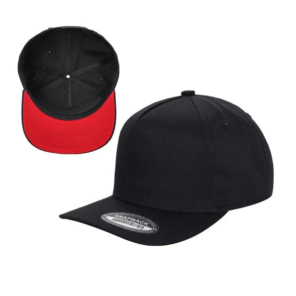 Premium TC-5-Panel 2-Tone Snapback Cap – Structured Fit, Cotton/Poly Blend - TAUPE/BLACK/RED