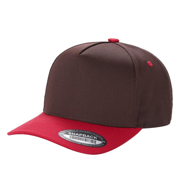 Premium TC-5-Panel 2-Tone Snapback Cap – Structured Fit, Cotton/Poly Blend - BROWN/RED