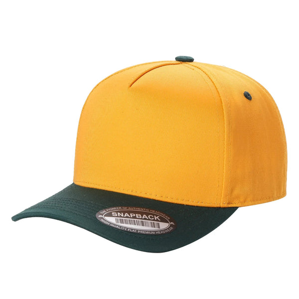 Premium TC-5-Panel 2-Tone Snapback Cap – Structured Fit, Cotton/Poly Blend - GOLD/D.GREEN