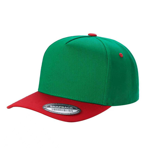 Premium TC-5-Panel 2-Tone Snapback Cap – Structured Fit, Cotton/Poly Blend - K.GREEN/RED