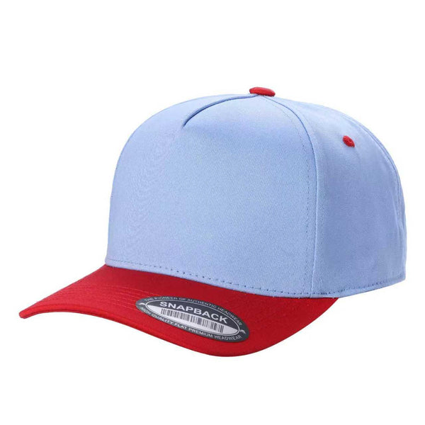 Premium TC-5-Panel 2-Tone Snapback Cap – Structured Fit, Cotton/Poly Blend - SKY/RED
