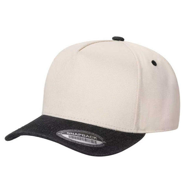 Premium TC-5-Panel 2-Tone Snapback Cap – Structured Fit, Cotton/Poly Blend - TAN/BLK