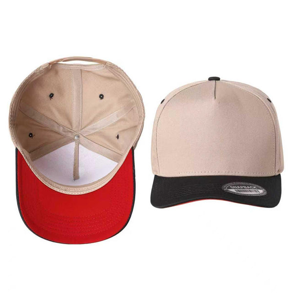 Premium TC-5-Panel 2-Tone Snapback Cap – Structured Fit, Cotton/Poly Blend - TAN/BLK/RED