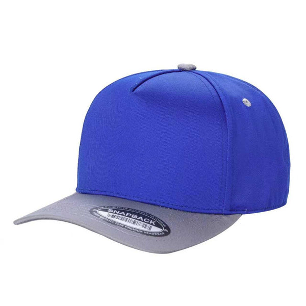 Premium TC-5-Panel 2-Tone Snapback Cap – Structured Fit, Cotton/Poly Blend - ROYAL/L.GREY