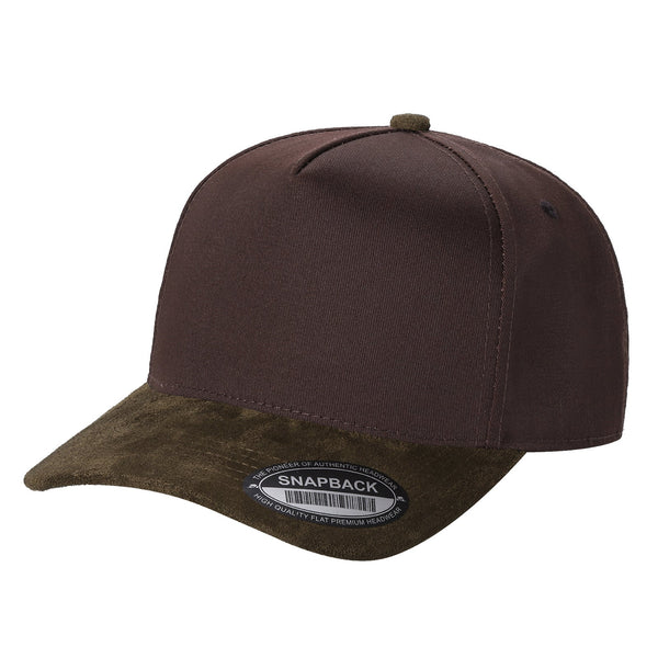 TCS - Premium 5-Panel Snapback Cap with Suede Bill - BROWN