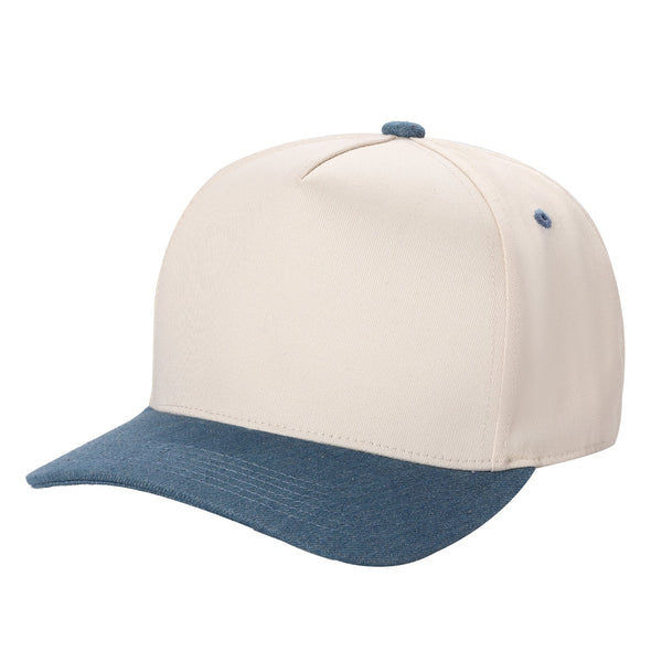 Premium TC-5-Panel 2-Tone Snapback Cap – Structured Fit, Cotton/Poly Blend - TAN/BLACK/DENIM