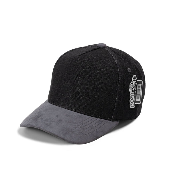 BASIC CAP Plain Jean Suede Curve 5Panel Hat 5026 - Black / Grey