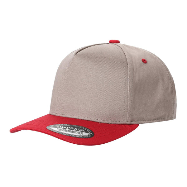Premium TC-5-Panel 2-Tone Snapback Cap – Structured Fit, Cotton/Poly Blend - KHI/RED