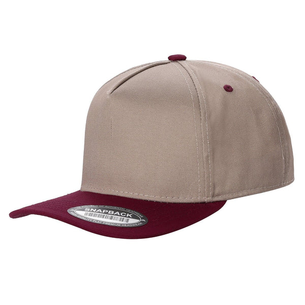 Premium TC-5-Panel 2-Tone Snapback Cap – Structured Fit, Cotton/Poly Blend - KHI/WINE