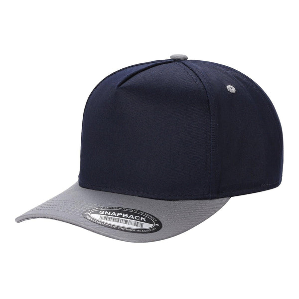 Premium TC-5-Panel 2-Tone Snapback Cap – Structured Fit, Cotton/Poly Blend - NAVY/GREY
