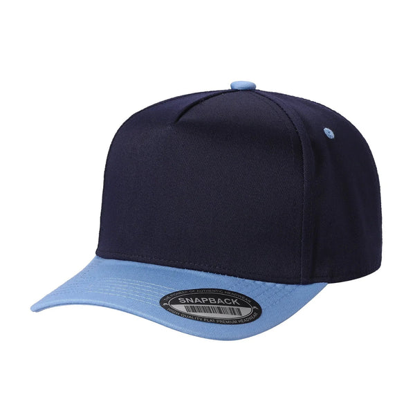 Premium TC-5-Panel 2-Tone Snapback Cap – Structured Fit, Cotton/Poly Blend - NAVY/SKY