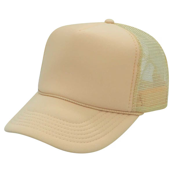 Nissun Foam Trucker Hat, 5 Panel Mesh Cap, Solid Colors - SSC - Beige