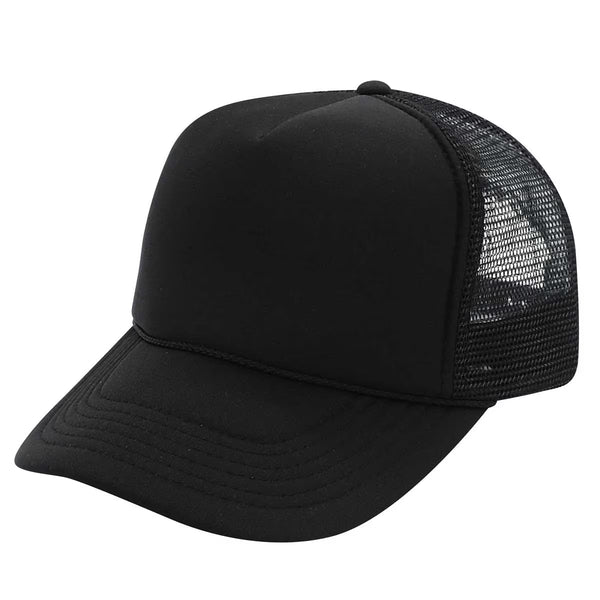 Nissun Foam Trucker Hat, 5 Panel Mesh Cap, Solid Colors - SSC - Black
