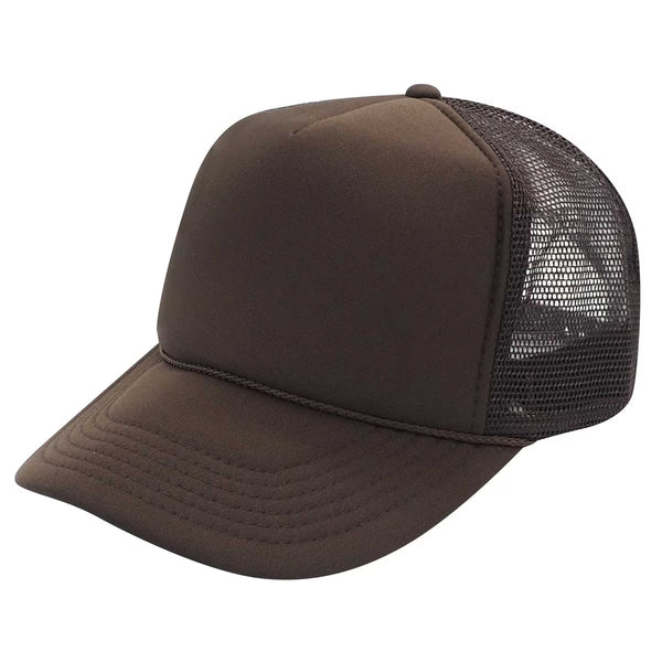 Nissun Foam Trucker Hat, 5 Panel Mesh Cap, Solid Colors - SSC - Brown