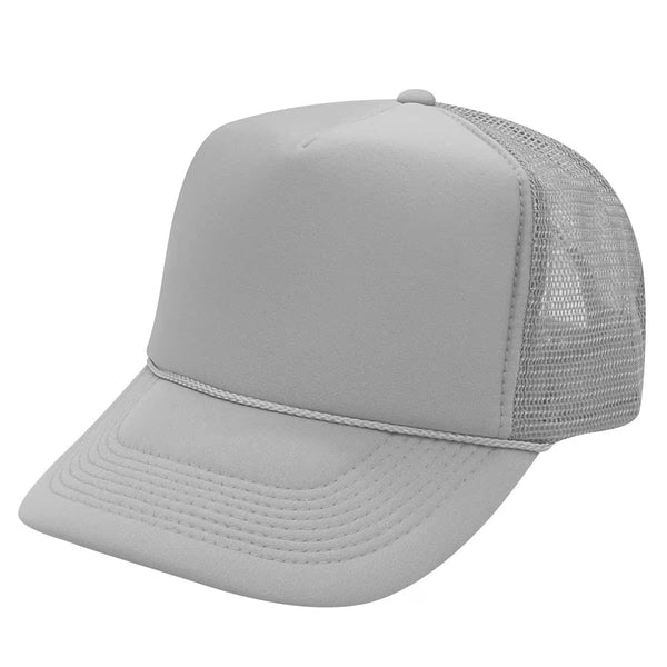 Nissun Foam Trucker Hat, 5 Panel Mesh Cap, Solid Colors - SSC - Light Gray