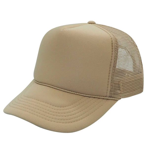 Nissun Foam Trucker Hat, 5 Panel Mesh Cap, Solid Colors - SSC - Khaki