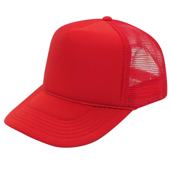 Nissun Foam Trucker Hat, 5 Panel Mesh Cap, Solid Colors - SSC - RED