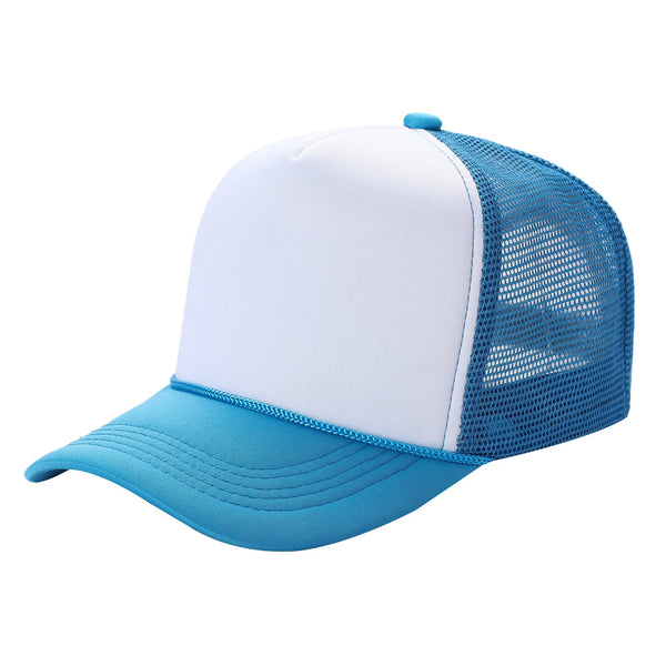 STM-Sponge Trucker Mesh Cap – Breathable Mesh Back Snapback Hat - WHT/AQUA