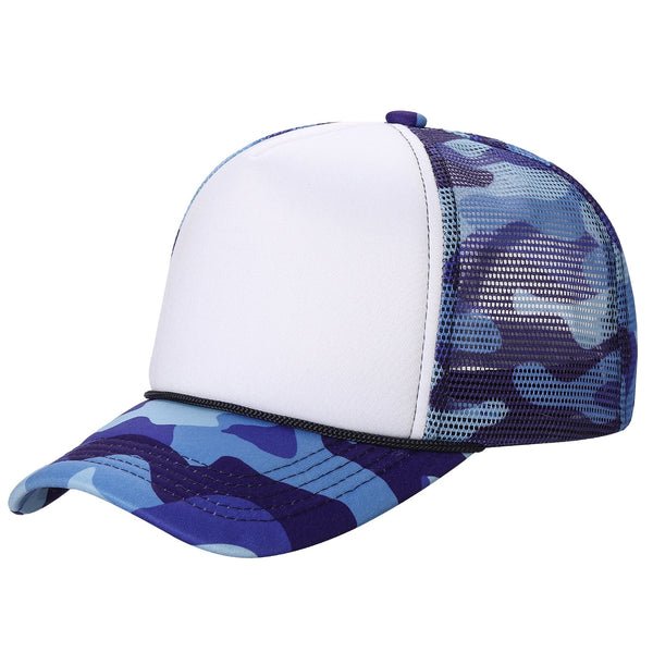 STM-Sponge Trucker Mesh Cap – Breathable Mesh Back Snapback Hat - CAMO-WHT/NAVY