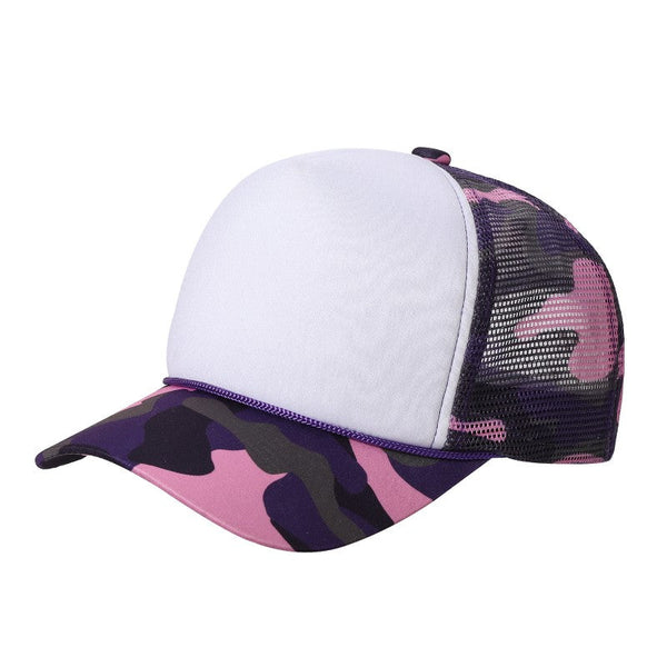 STM-Sponge Trucker Mesh Cap – Breathable Mesh Back Snapback Hat - CAMO-WHT/PURPLE