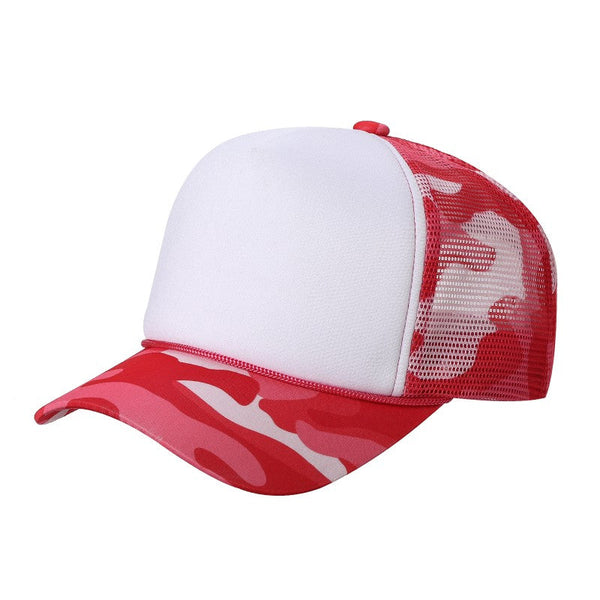 STM-Sponge Trucker Mesh Cap – Breathable Mesh Back Snapback Hat - CAMO-WHT/HOT PINK