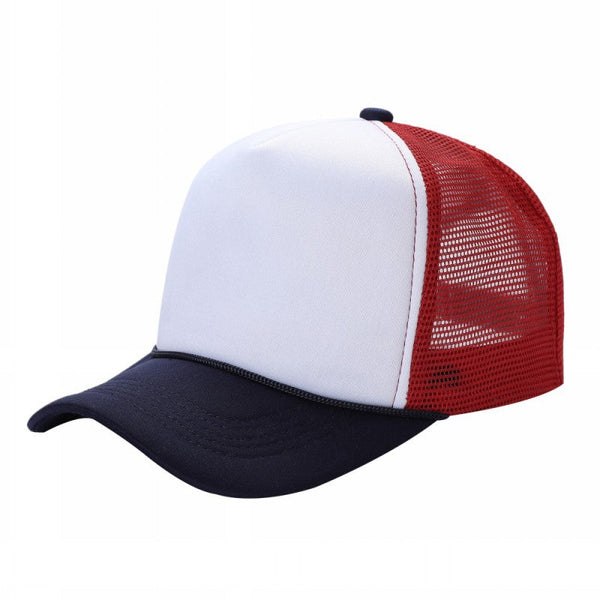 STM-Sponge Trucker Mesh Cap – Breathable Mesh Back Snapback Hat - WHT/NAVY/RED