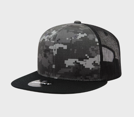 Decky-1055-6 Panel High Profile Structured Camo Trucker - BLK/NTG/BLK