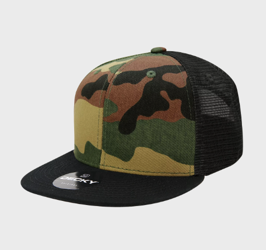 Decky-1055-6 Panel High Profile Structured Camo Trucker - black/woodland/black