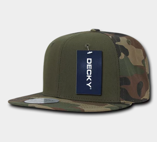 Decky-1049-6 Panel High Profile Structured Camo Snapback - WOODLAND/OLIVE/WOODLAND