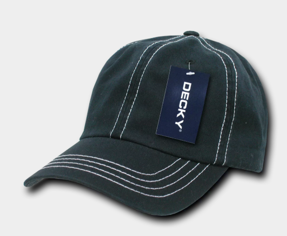 Decky-111-6 Panel Low Profile Relaxed Contra-Stitch Dad Hat - Black