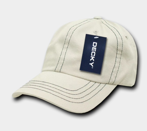 Decky-111-6 Panel Low Profile Relaxed Contra-Stitch Dad Hat - Stone