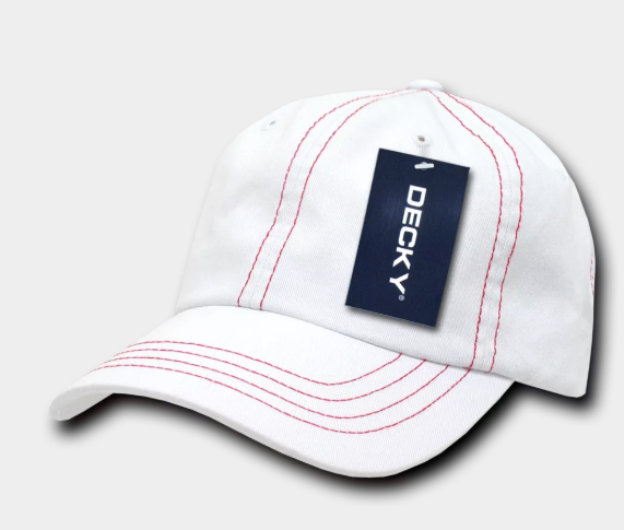 Decky-111-6 Panel Low Profile Relaxed Contra-Stitch Dad Hat - White