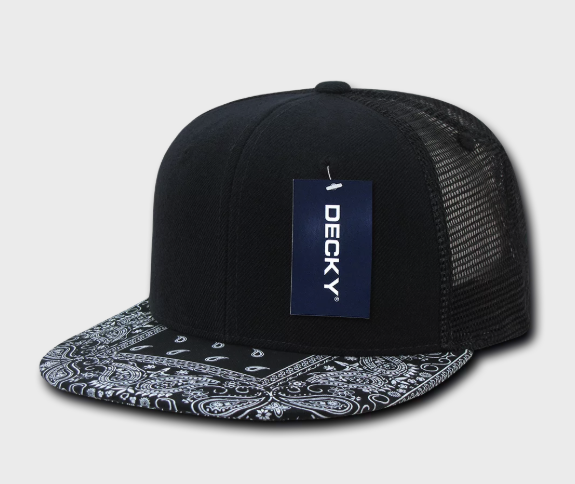 Decky-1083-6 Panel High Profile Structured Bandanna Bill Trucker - Black/Yellow