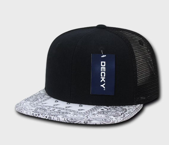 Decky-1083-6 Panel High Profile Structured Bandanna Bill Trucker - Black/White