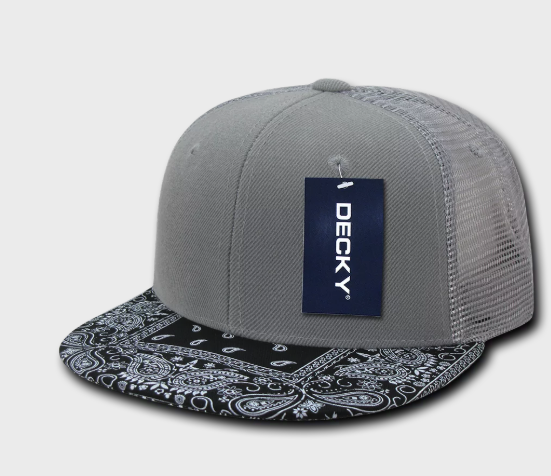 Decky-1083-6 Panel High Profile Structured Bandanna Bill Trucker - Grey/Black