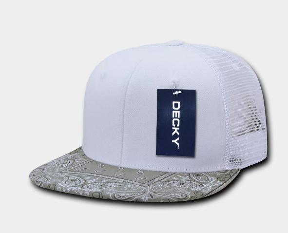 Decky-1083-6 Panel High Profile Structured Bandanna Bill Trucker - White/Grey