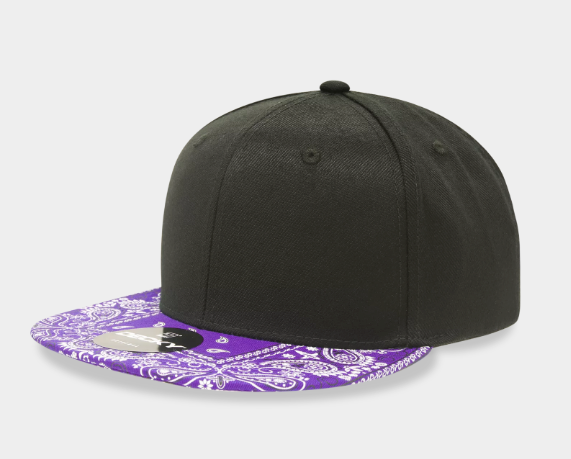 Decky-1093-6 Panel High Profile Structured Bandanna Bill Snapback - Black/Purple