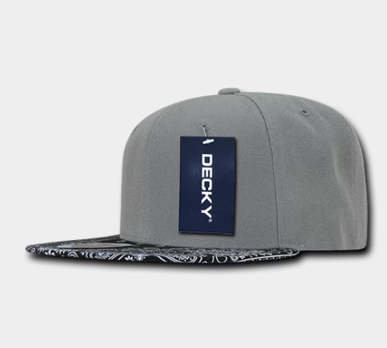 Decky-1093-6 Panel High Profile Structured Bandanna Bill Snapback - Grey/Black