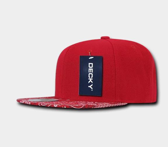 Decky-1093-6 Panel High Profile Structured Bandanna Bill Snapback - Red/Red