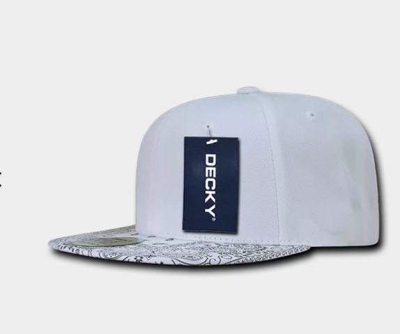 Decky-1093-6 Panel High Profile Structured Bandanna Bill Snapback - White/White
