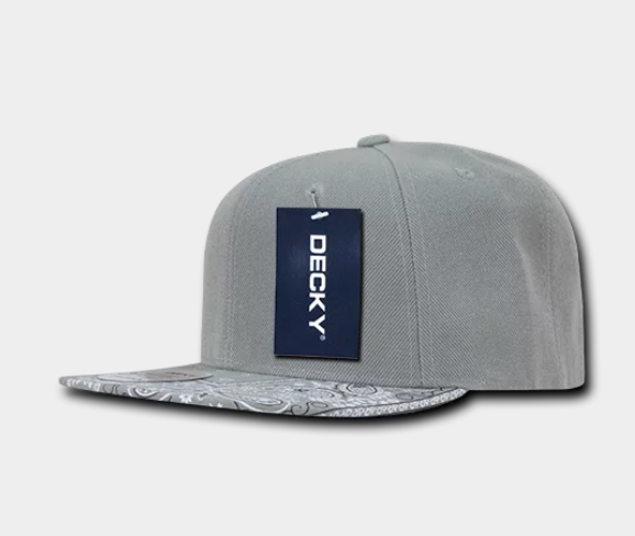 Decky-1093-6 Panel High Profile Structured Bandanna Bill Snapback - Grey/Grey