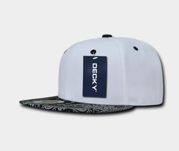 Decky-1093-6 Panel High Profile Structured Bandanna Bill Snapback - White/Black