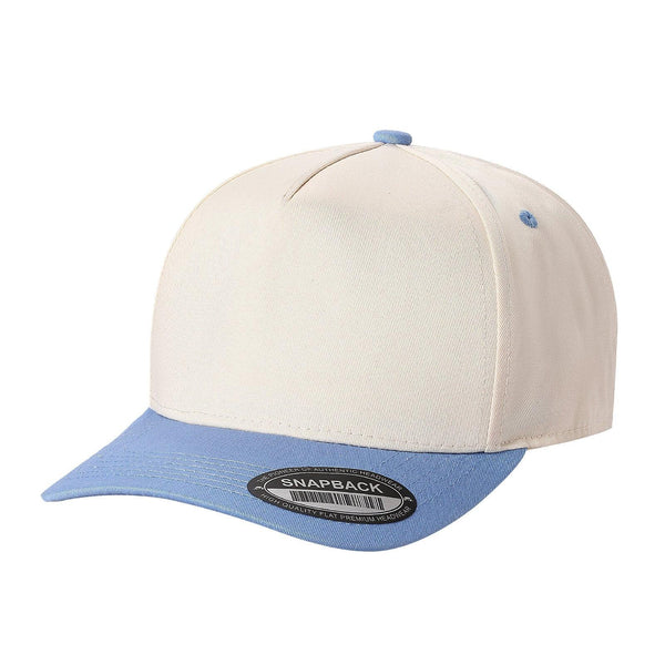 Premium TC-5-Panel 2-Tone Snapback Cap – Structured Fit, Cotton/Poly Blend - TAN/SKY