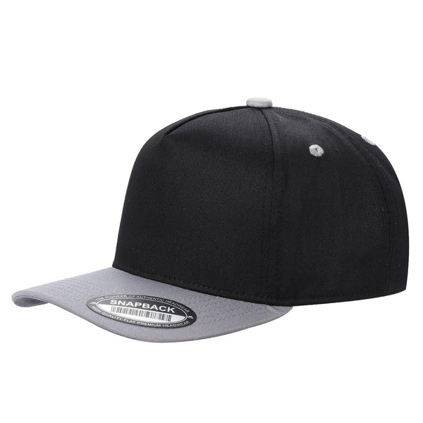 Premium TC-5-Panel 2-Tone Snapback Cap – Structured Fit, Cotton/Poly Blend - BLK/L.GREY